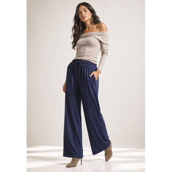 Calça Pantalona Inhambuxintã Malha Azul Marinho