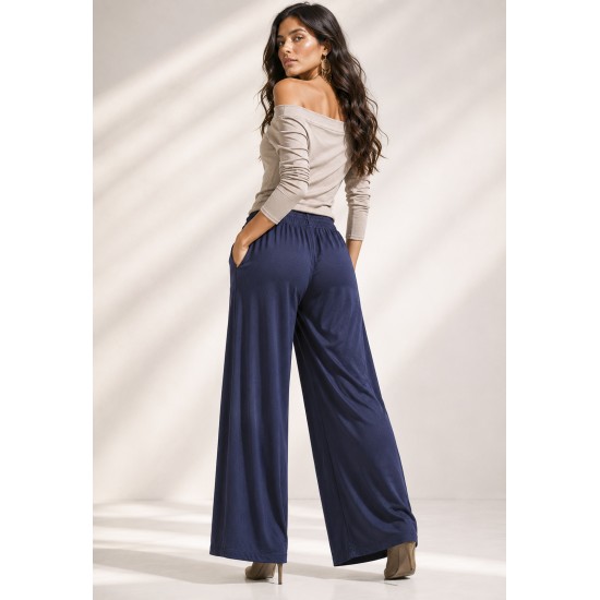Calça Pantalona Inhambuxintã Malha Azul Marinho