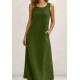 Vestido Longo Linho com Viscose com Bolso Verde