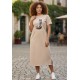 Vestido Midi Algodão Manga Curta Moda Evangélica Bege