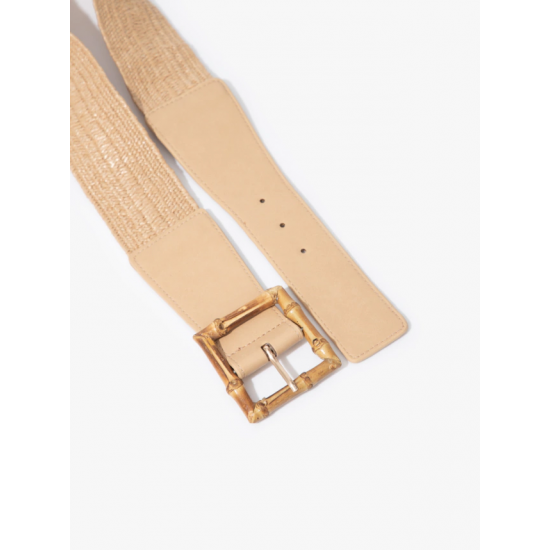 Cinto De Palha Clara Com Elástico Inspiração Fivela Bambu