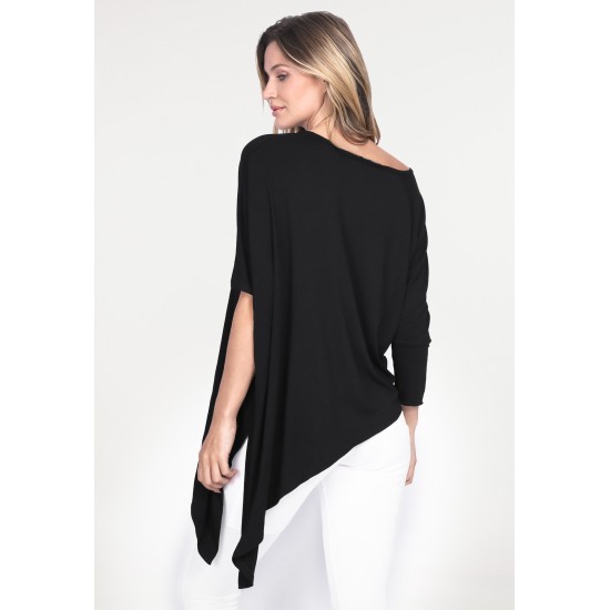Blusa Assimétrica de Bico Malha Preta