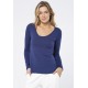 Blusa Básica Manga Longa Gola Canoa Malha Azul Marinho