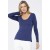 Blusa Básica Manga Longa Gola Canoa Malha Azul Marinho