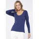 Blusa Básica Manga Longa Gola Canoa Malha Azul Marinho