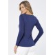 Blusa Básica Manga Longa Gola Canoa Malha Azul Marinho