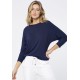 Blusa Morcego Ampla Manga 3/4 Azul Marinho