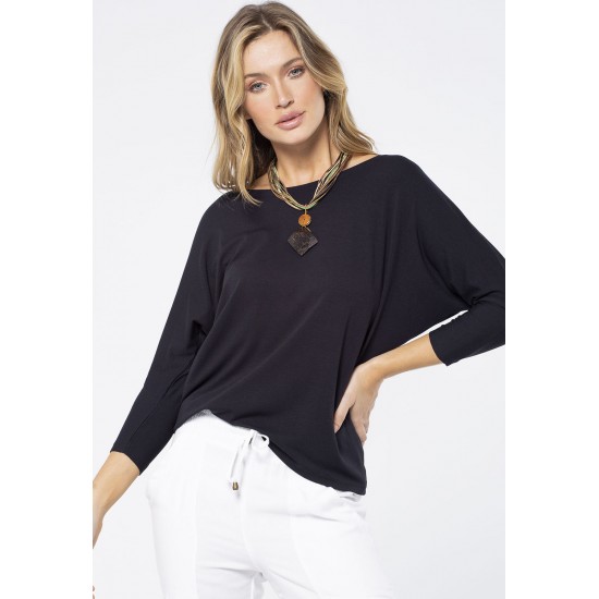 Blusa Morcego Ampla Manga 3/4 Preta