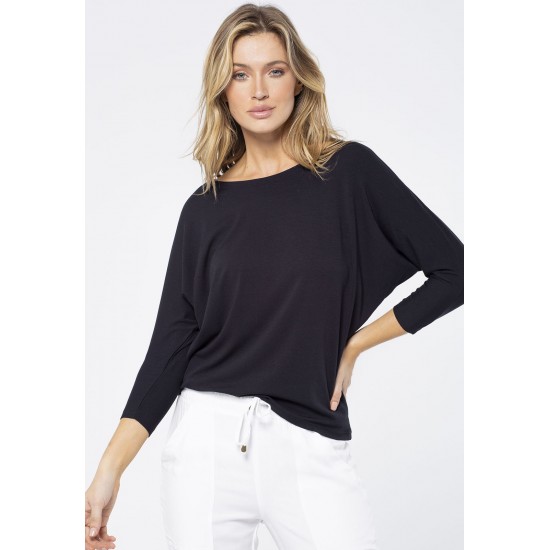 Blusa Morcego Ampla Manga 3/4 Preta