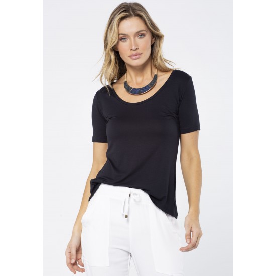 Blusa Gola Canoa Malha Manga Curta Preto