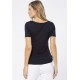 Blusa Gola Canoa Malha Manga Curta Preto