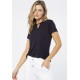 Blusa Malha Manga Curta Detalhe Preta