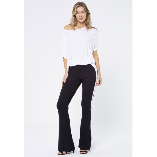 Calça Flare Malha Detalhe Preta e Branco