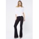 Calça Flare Malha Detalhe Preta e Branco