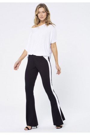 Calça Flare Malha Detalhe Preta e Branco