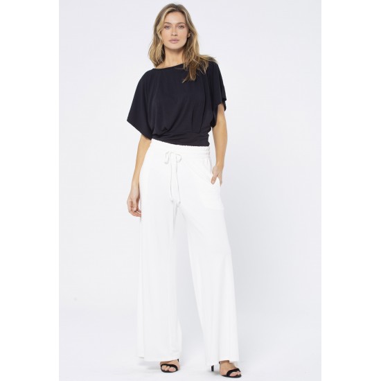 Calça Pantalona Malha com Fendas Branco