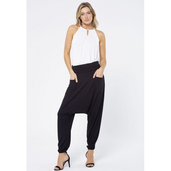 Calça Saruel Malha com Bolso na Frente Preto