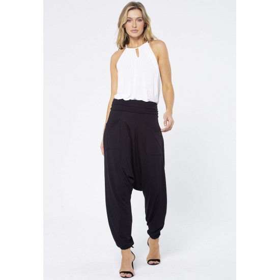 Calça Saruel Malha com Bolso na Frente Preto