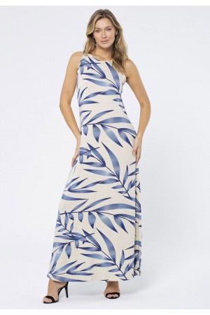 Vestido Longo Malha Trapézio Bambu Azul