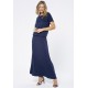 Vestido Longo Morcego Malha Azul Marinho