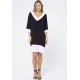 Vestido Curto Viscose Amplo Bicolor Preto e Branco