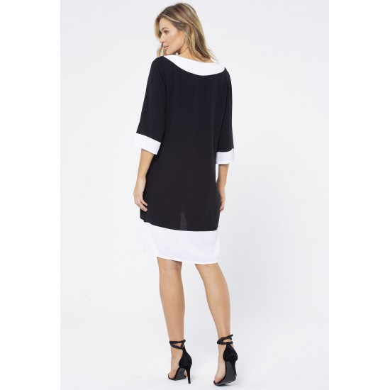 Vestido Curto Viscose Amplo Bicolor Preto e Branco