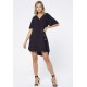 Vestido Curto Pataxô Viscose Mullet Decote V Preto
