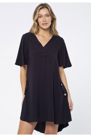 Vestido Curto Pataxô Viscose Mullet Decote V Preto