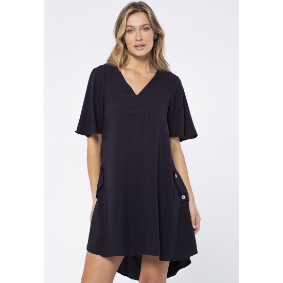 Vestido Curto Pataxô Viscose Mullet Decote V Preto