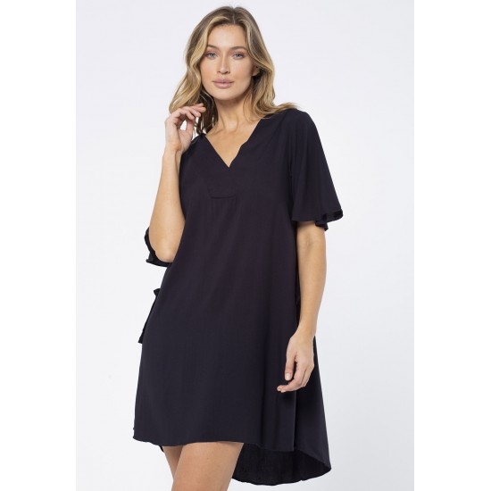 Vestido Curto Pataxô Viscose Mullet Decote V Preto