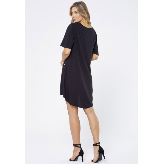 Vestido Curto Pataxô Viscose Mullet Decote V Preto