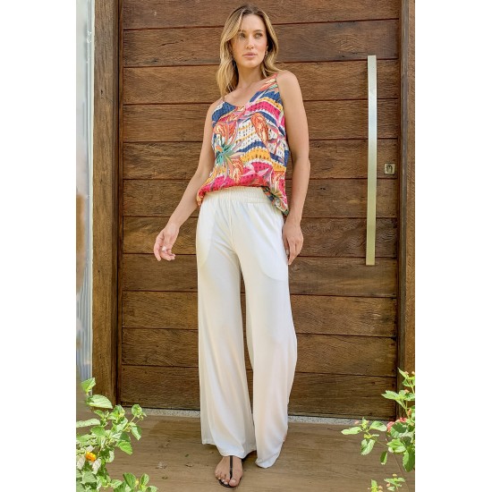 Calça Pantalona Inhambuxintã Malha Reta Branco