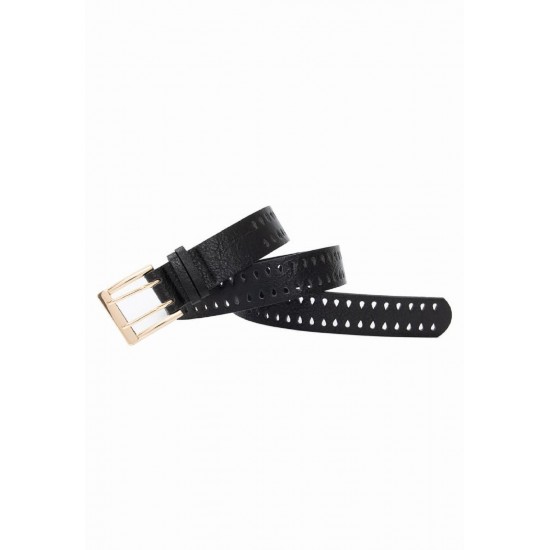 CINTO VAZADO PRETO FIVELA DOURADA 