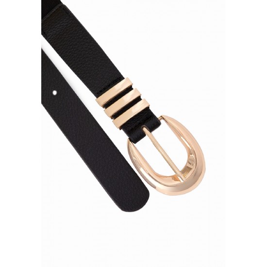 CINTO COM ELASTICO PRETO COM FIVELA DOURADA 