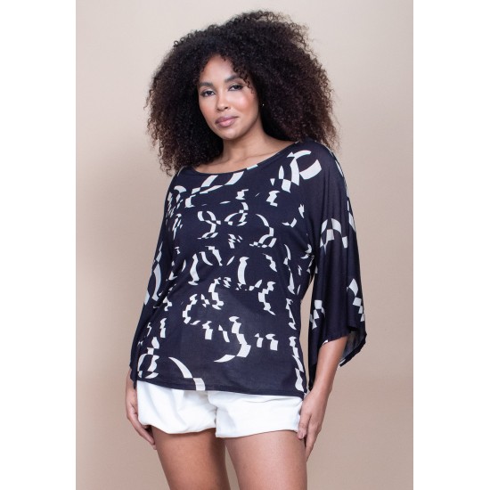 Blusa Caiobá Morcego Asa Delta Fibra de Bambu Estampa Maria