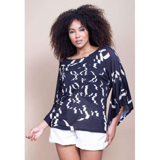 Blusa Caiobá Morcego Asa Delta Fibra de Bambu Estampa Maria