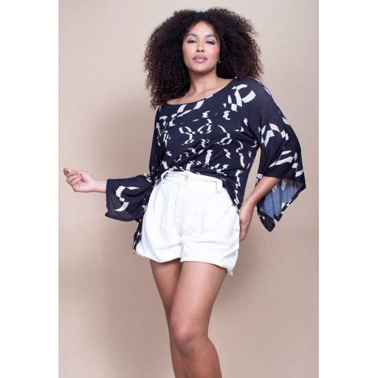 Blusa Caiobá Morcego Asa Delta Fibra de Bambu Estampa Maria