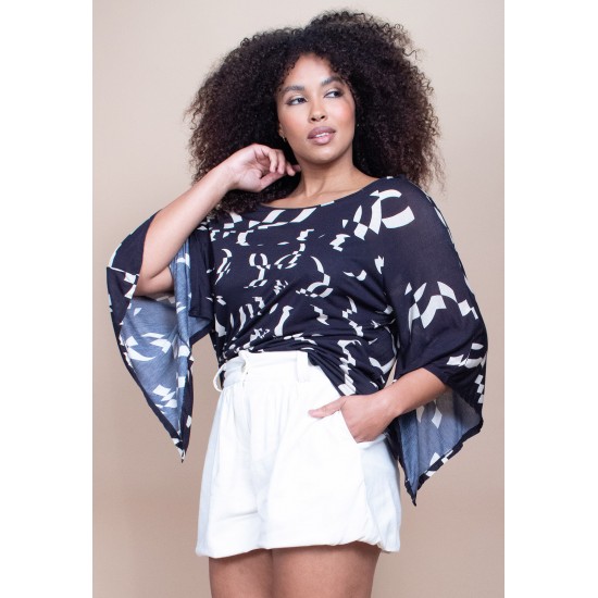 Blusa Caiobá Morcego Asa Delta Fibra de Bambu Estampa Maria