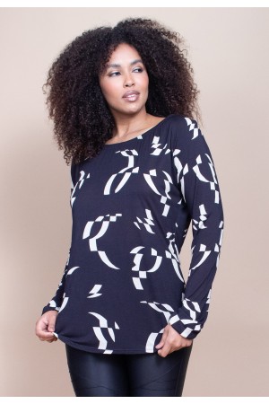 Blusa Manga Longa Malha Fibra De Bambu Estampa Maria