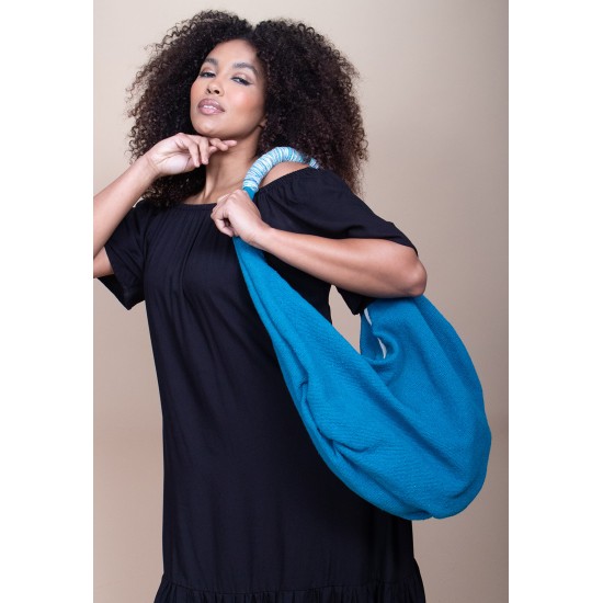 Bolsa Vital com alça em tear manual Azul Turquesa