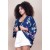 Kimono Viscose Manga Ampla Estampa Flores Azul