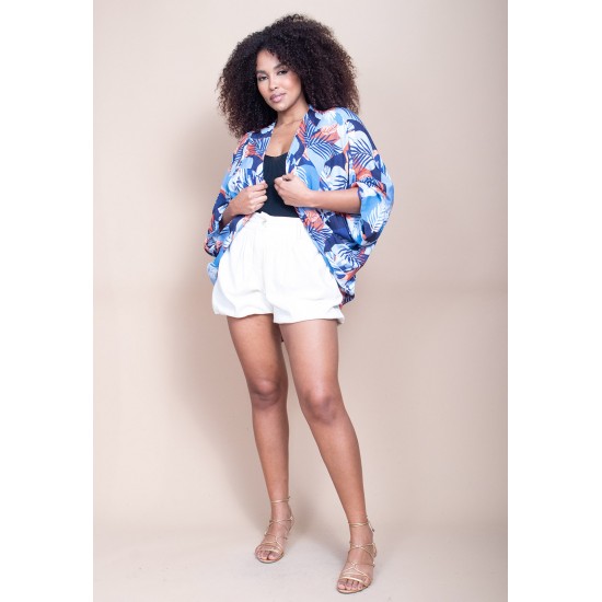 Kimono Viscose Manga Ampla Estampa Jardim Celeste