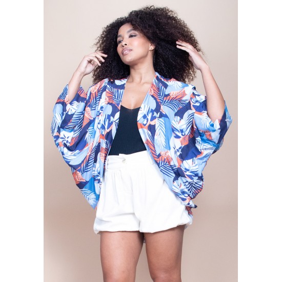 Kimono Viscose Manga Ampla Estampa Jardim Celeste
