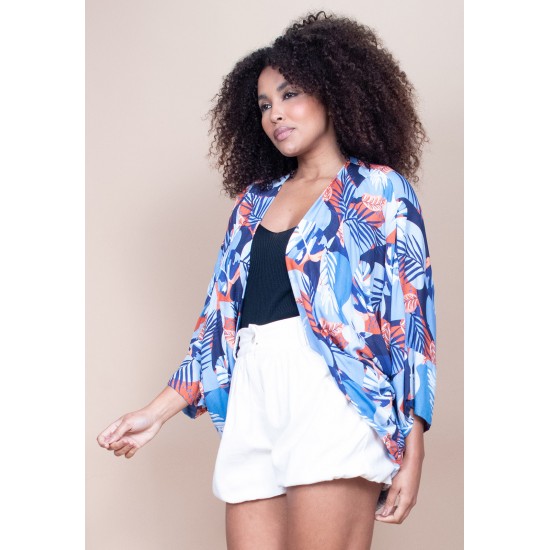 Kimono Viscose Manga Ampla Estampa Jardim Celeste