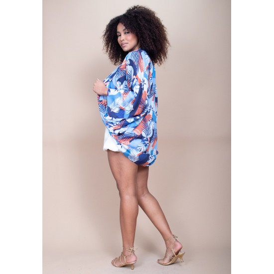 Kimono Viscose Manga Ampla Estampa Jardim Celeste