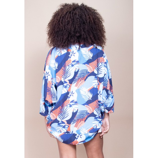 Kimono Viscose Manga Ampla Estampa Jardim Celeste