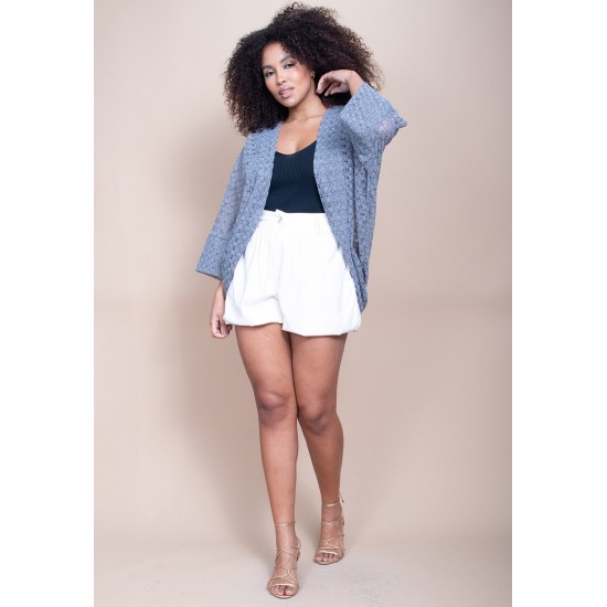 Kimono Ponto Tricot Manga Ampla Cinza