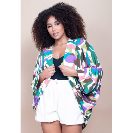 Kimono Viscose Manga Ampla Estampa Encanto Botânico