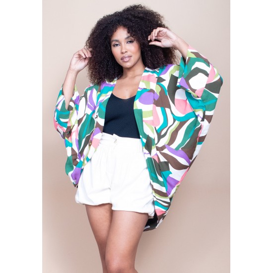 Kimono Viscose Manga Ampla Estampa Encanto Botânico