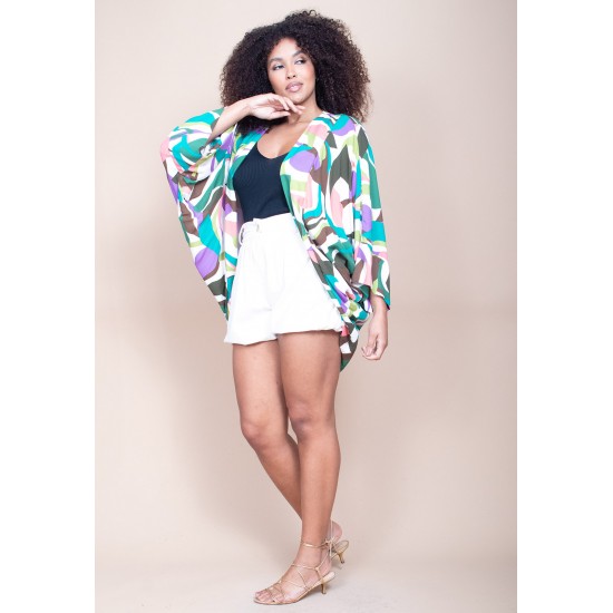 Kimono Viscose Manga Ampla Estampa Encanto Botânico